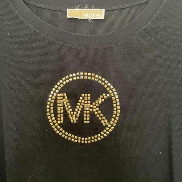Michael Kors long sleeve crew neck top tee size Large- black with gold MK - Picture 2 of 4